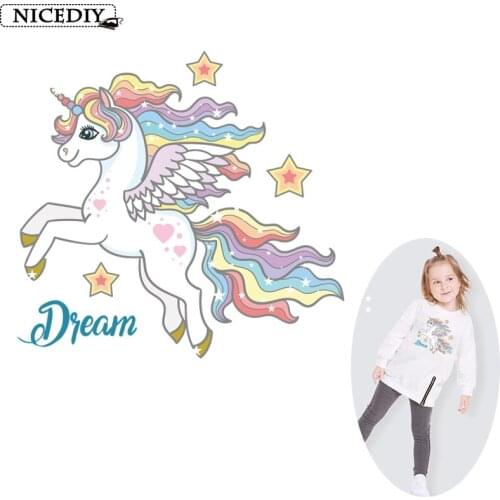 Iron On Patch Cute Animal Set For Kids Clothes Diy t-Shirt Apply Heat Transfer Vinyl Unicorn Patch Thermal Press Stickers Letter