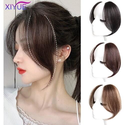 XIYUE Middle-part Bangs Hair Extensions Clip in the Front Side Bangs Synthetic Fake Fringe Hairpiece French Middle Part Bangs