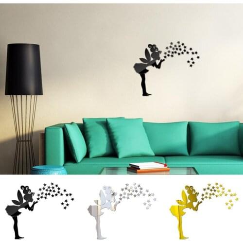 Angel Magic Fairy Little Girl & Stars 3D Mirror Acrylic Wall Sticker Decal Kids Bedroom Decoration Home Decor