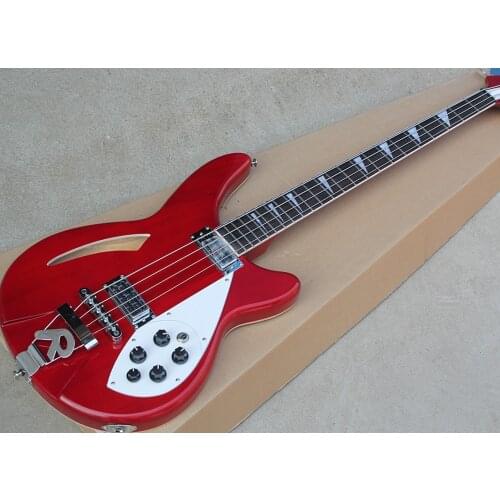 Factory Outlet- 4 Strings Semi-hollow Red Electric Bass with R Tailpiece,Rosewood Fretboard