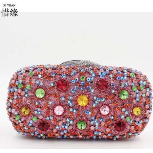 XIYUAN BRAND Fashion Woman pink Evening bag luxury Diamond Rhinestone Clutches Crystal Day Clutch Wedding Party Banquet Purses
