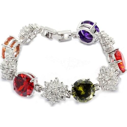 Fleure Esme Big Fashion women bracelets with charms dropshipping Red Purple Morganite Peridot Cubic Zirconia Rhodium Plated R661