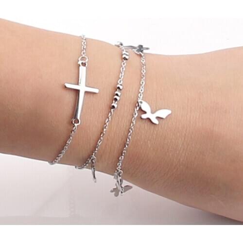 Women Romantic Round Star Anchor No fade Stainless Steel Adjustable Bracelets Bangles Gold Silver color Charm Party Wedding