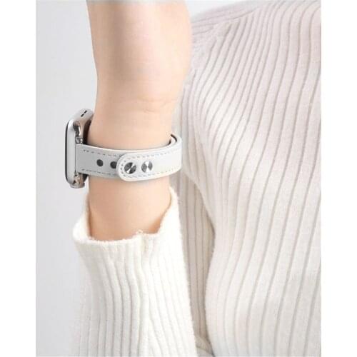 Women Slim Band for Apple Watch 6 Bands 40mm 38mm 44mm 42mm Thin Genuine Leather Bracelet Strap for iWatch SE Seires 6 5 4 3 2 1