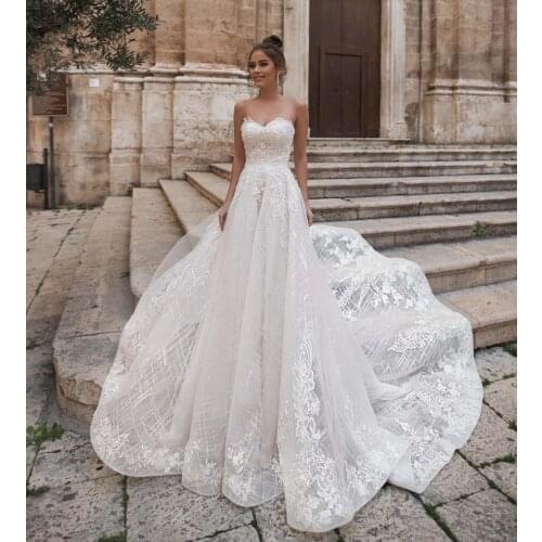 Elegant Lace Wedding Dresses 2021 Off the Shoulder Appliques A Line White Bride Gown Princess Robe De Mariee Real Price