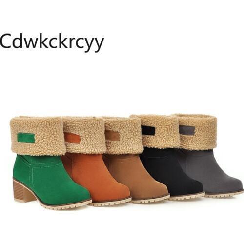 Winter The New fashion Round head Thick heel Martin boots black Suede Plus velvet Keep warm High heel Women boots size 34-43