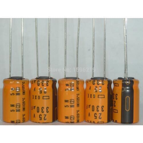 100pcs 330uF 25V NIPPON NCC GXE Series 10x16mm Low Impedance High Temperature 25V330uF Aluminum Electrolytic Capacitors