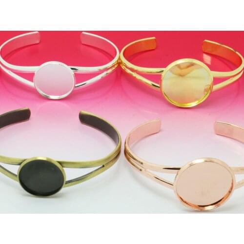 2019 new 4 color ladies fashion bracelet blank base Fit 20mm 25mm embossed glass mosaic disc bangle DIY jewelry production
