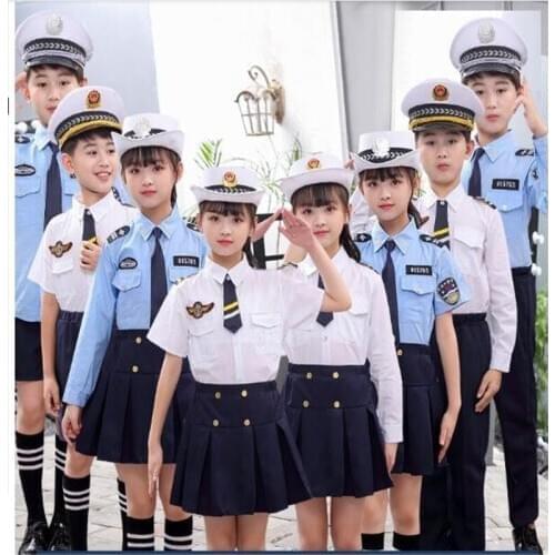 2020 Boys Girls Police Costume Carnival Party Purim Children Performance Clothing Set Fancy School Role Play Policemen Uniform