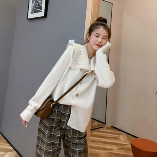 2021 new womens short knit cardigan long-sleeved lapel sweater jacket spring and autumn western style solid color top women