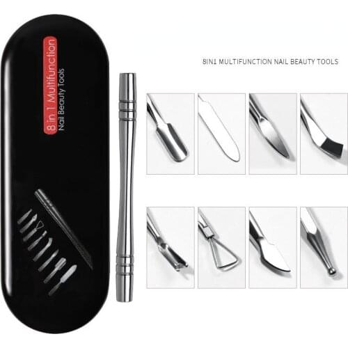 8pcs Nail Art Stainless Steel Cuticle Pusher Manicure Pedicure Clean Tool Set Dead Skin Nail Polish Gel Remove