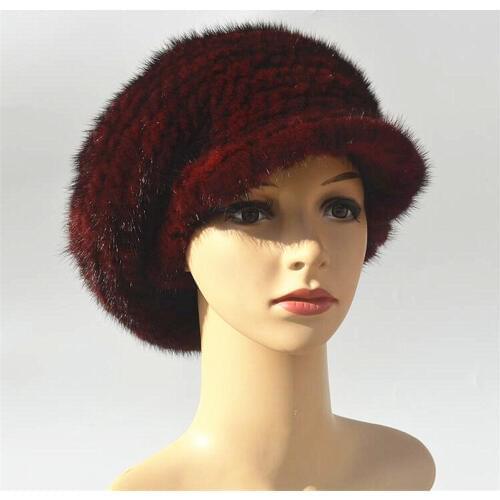 Real mink fur beret womens hat mink beret girl caps french style elegant hats for women cute winter flapcap gray red black H51