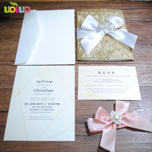Glitter paper royal wedding invitation card laser cut hand made wedding decorative invitation card elegant design
