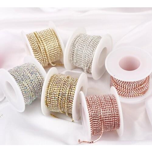 AAA Grade SS4.5-SS18(1.5mm-4.5mm) Clear Crystal AB Dense Rhinestone Cup Chain Sliver/Rose Gold Claw Strass Rhinestone Chain Trim