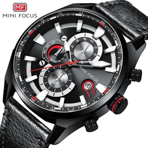 MINI FOCUS Luxury Men Watches Fashion Leather Band Quartz Wrist Watch Men Top Brand Waterproof Chronograph Relogio Masculino