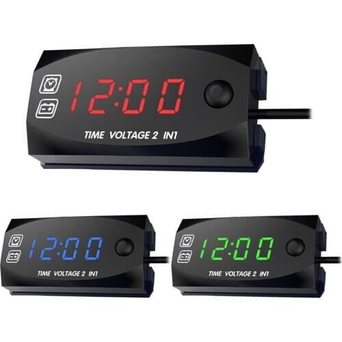 Motorycycle DC 6V-30V 2 In 1 Digital Time Clock Voltage voltmeter IP67 Waterproof Tester Battery Moniter Gauge for Car Boat