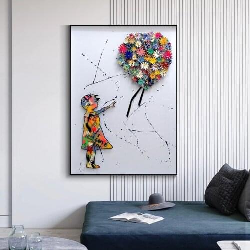 Child Lovely Flower Canvas Painting Graffiti Art Posters Prints Wall Art Picture for Living Room Home Wall Decoration Cuadros