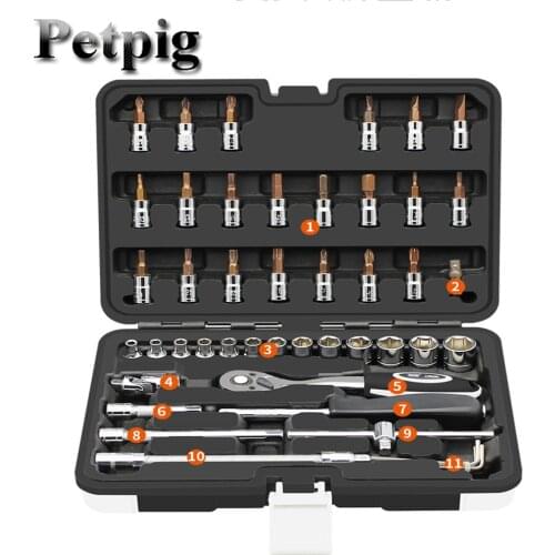 Petpig Car Repair Tool Spanners torque wrench Socket Set Hand Tool Set and Ratchet Set Great for The Home Garage auto-tools