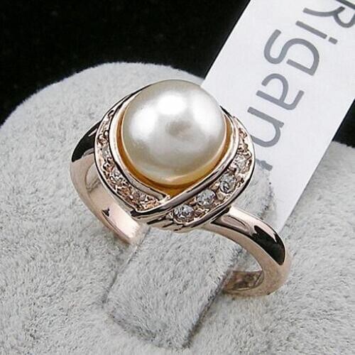 TracysWing Brand Austrian Crystal Copper Wedding gold Color simulated pearl Rings for Women Vintage New Sale Hot RG93137