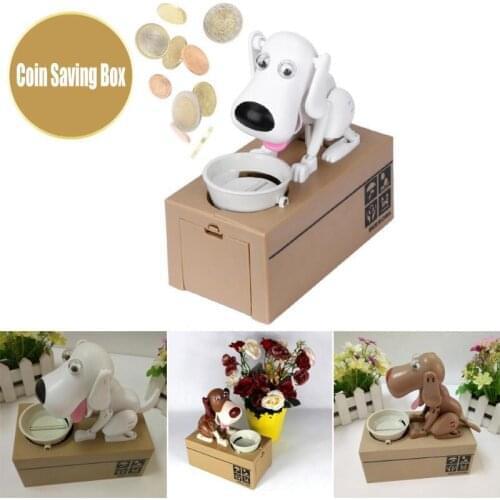 Cute Piggy Bank Hungry Eating Dog Coin Money storage Safe Saving Box Choken Robotic Mechanical Cash Box Moneybox