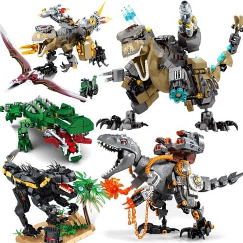 Jurassic Building Block World Dinosaurs Crocodile Tyrannosaurus Rex Wyvern Velociraptor Stegosaurus Education Toys for Children