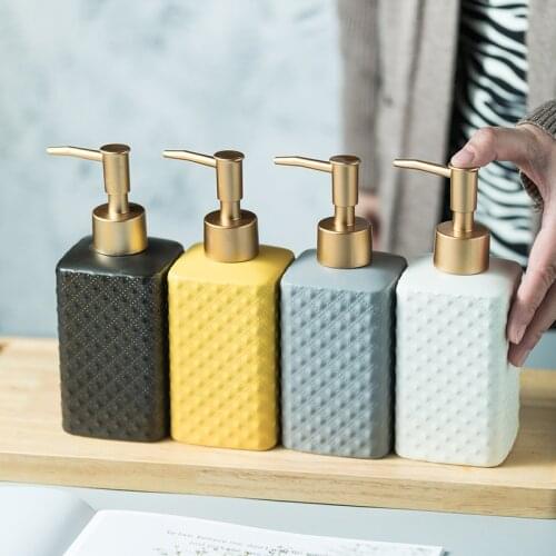Refillable Soap Liquid Dispenser Manually Press Shower Gel Bottle Lotion Shampoo Hand Sanitizer Bathroom Ceramic Toiletries Set