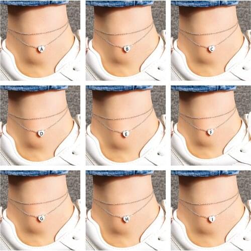 Stainless Steel Multilayer Layered Chain Anklet Heart Initial Alphabet/ Capital Letter Message " A " -"S" Jewelry For Women Gift