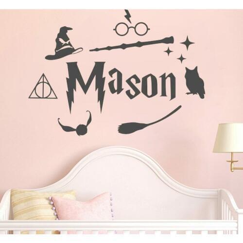 Fashion Custom glasses Magic Wand Wall Stickers Kids custom name Nursery vinyl Wall decal For Kids Room decor Removable Z269