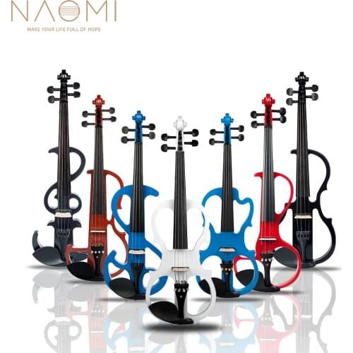 NAOMI Solidwood Electric 4/4 Violin Set Ebony Fittings w/ Brazilwood Bow+Rosin+Bridge+Violin Hard Case+Audio Cable+Headphone