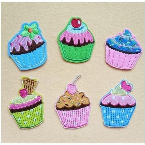 20pcs/lot Embroidery Patches Pink Icecream Cake Food Flower Clothing Accessories Bag Biker Decoration Badge Iron Heat Transfer