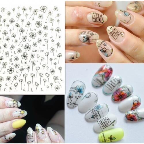 Newest HANYI-221 3d nail sticker Japan style nail decals back glue DIY nail decoration tools