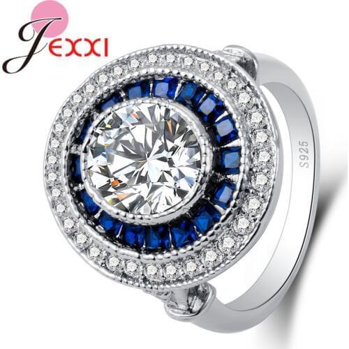 Latest Big Round Shinning Cubic Zirconia Around Two Kinds Rhinestone 925 Sterling Silver Beautiful Fashion Wedding Rings