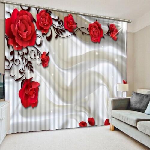 New Big Red Flower Pattern Blackout Curtains for Bedroom Polyester/Cotton Customizable 3D Curtains for the Living Room CL-002