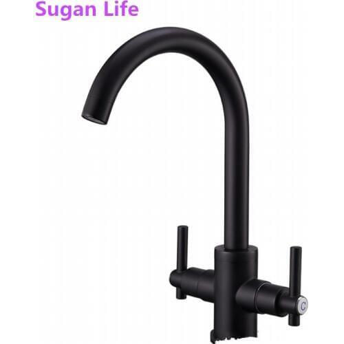 Sugan Life New double-handle/double-open/kitchen hot and cold water faucet painted black sink faucet
