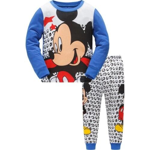 1-7Y Childrens Mickey Cartoon Set Kids Sleepcoat Boys Girls Long sleeve Pyjamas Cotton Sleepwear