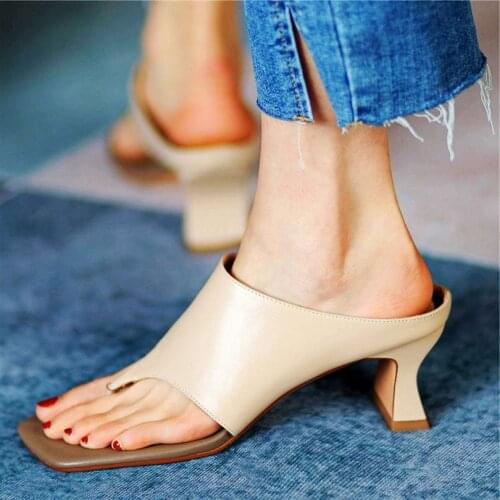 Sexy Flip Flops Womens Cow Leather Gladiator Sandals Slip On Slippers Mules Party Pumps Open Toe 34 35 36 37 38 39 40