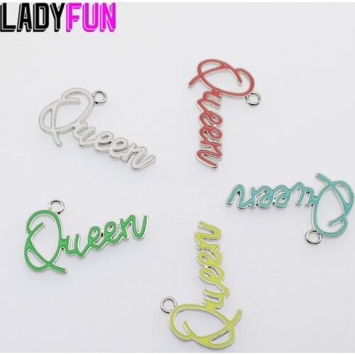 Alloy Colorful Script Words Queen Charm Alloy Silver Plating Queen Boss Lady Girl Charms High Quality Pendant 10pcs/lot