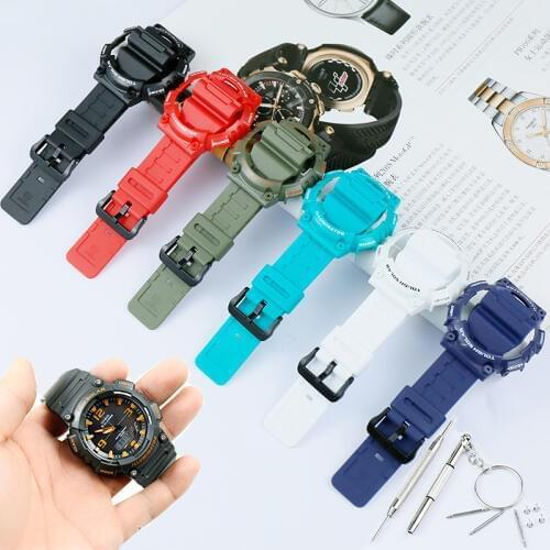 Watch accessories mens and womens resin strap for Casio watches with case AQS810W silicone rubber bracelet watch with case