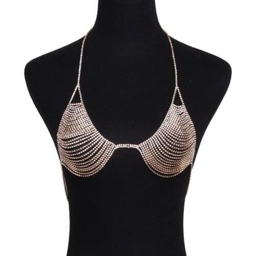 2021 Rhinestone Strap Necklace Chain Summer Jewelry Body Crystal Bra Chest Bralette Harness Bikini Top Cover Body Chain Sexy Bra