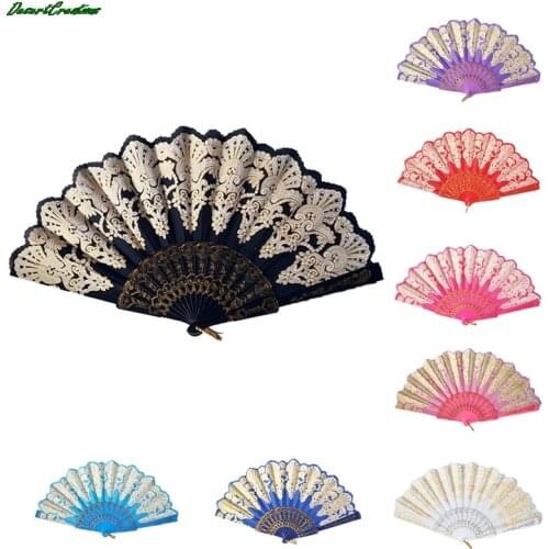 Luxury Fashion Folding Fan Flower Lace Silk Wedding Dance Party Stage Performance Decoration Fashion Hot Stamping Hand Held Fan