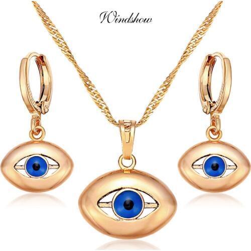 Blue Evil Eye Drop Earrings and Pendant Necklace Jewelry Sets for Women Girls Gold Color Jewellery bijoux femme boucle d'oreille