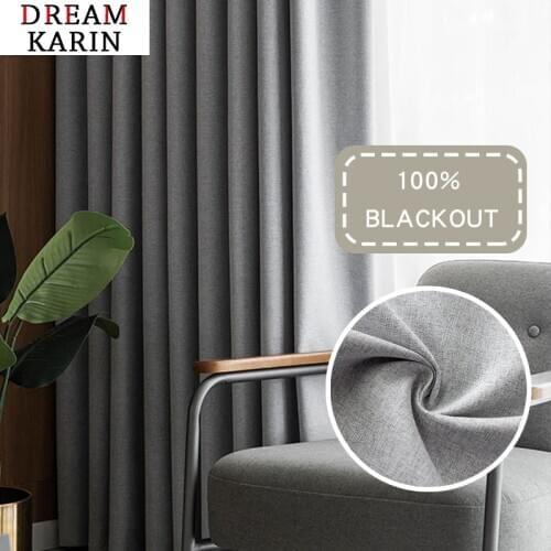 Faux Linen 100% blackout Curtains for Living Room Treatment Curtains for Bedroom Kitchen Custom Made Blinds Finished Drapes