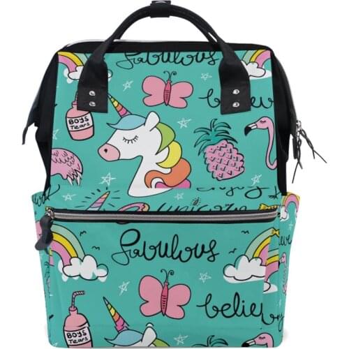 Larg Capacity Diaper Backpack Unicorn Waterproof Maternity Bag Baby Diaper Bags With Interface Mummy Travel Bag For Stroller