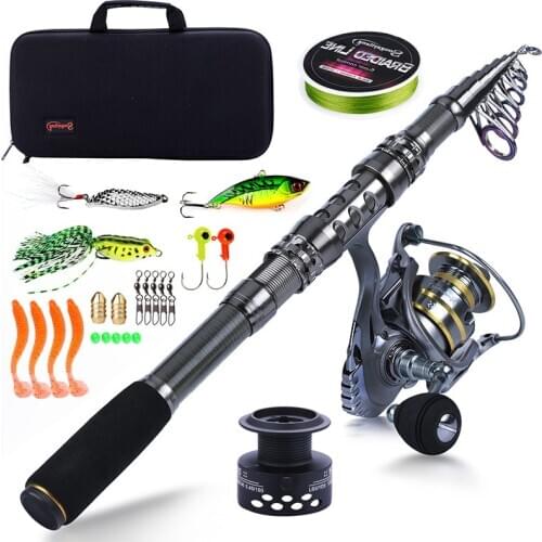 Sougayilang 1.8-2.4m Fishing Rod Combos Telescopic Fishing Pole Free Spool Spinning Reel Fishing Carrier Bag for Travel Fishing