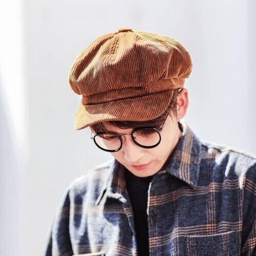 Corduroy Hat Art Octagonal Hat Fashion Women Man Vintage Hat Newsboy Autumn And Winter Striped Cap Retro British Style Hat NZ117