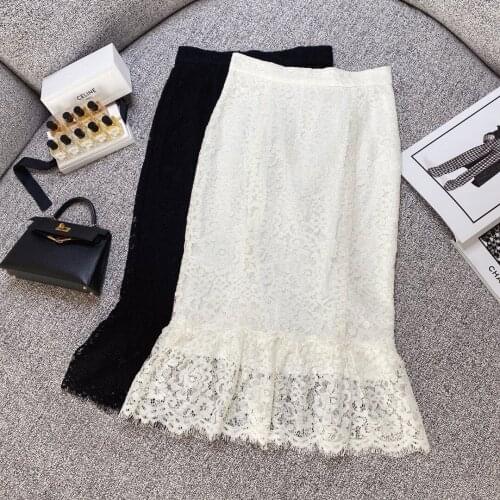 Fashion 2021 new women sexy pure color water-soluble lace fishtail skirt 0404