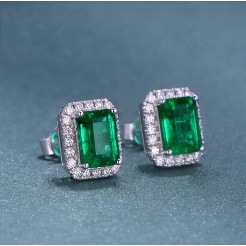 Fine Lab Emerald Stud Earring 100% Real 925 sterling silver Jewelry Engagement Wedding Earrings for Women Bridal Gift