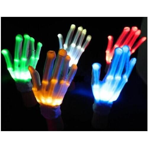 1 pair LED Flashing Finger Light Up Gloves Lighting Xmas Rave Party Dance Skeleton Glow Party Supplies New