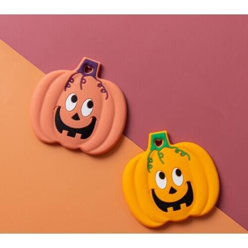 1pc Halloween Baby Teether Silicone Pumpkin Teething Necklace Toys DIY Pacifier Clip Chain BPA Free Skull Nursing Tiny Rod