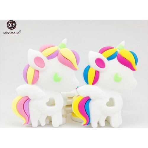 Lets Make Cute Silicone Unicorn Baby Teether 2pc Lovely Diy Nursing Teething Necklace Accessories Food Grade Silicone Teether